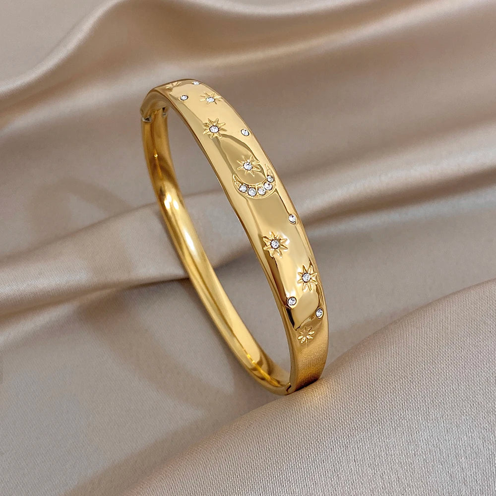 Zircon Flower Cuff Waterproof Bangle