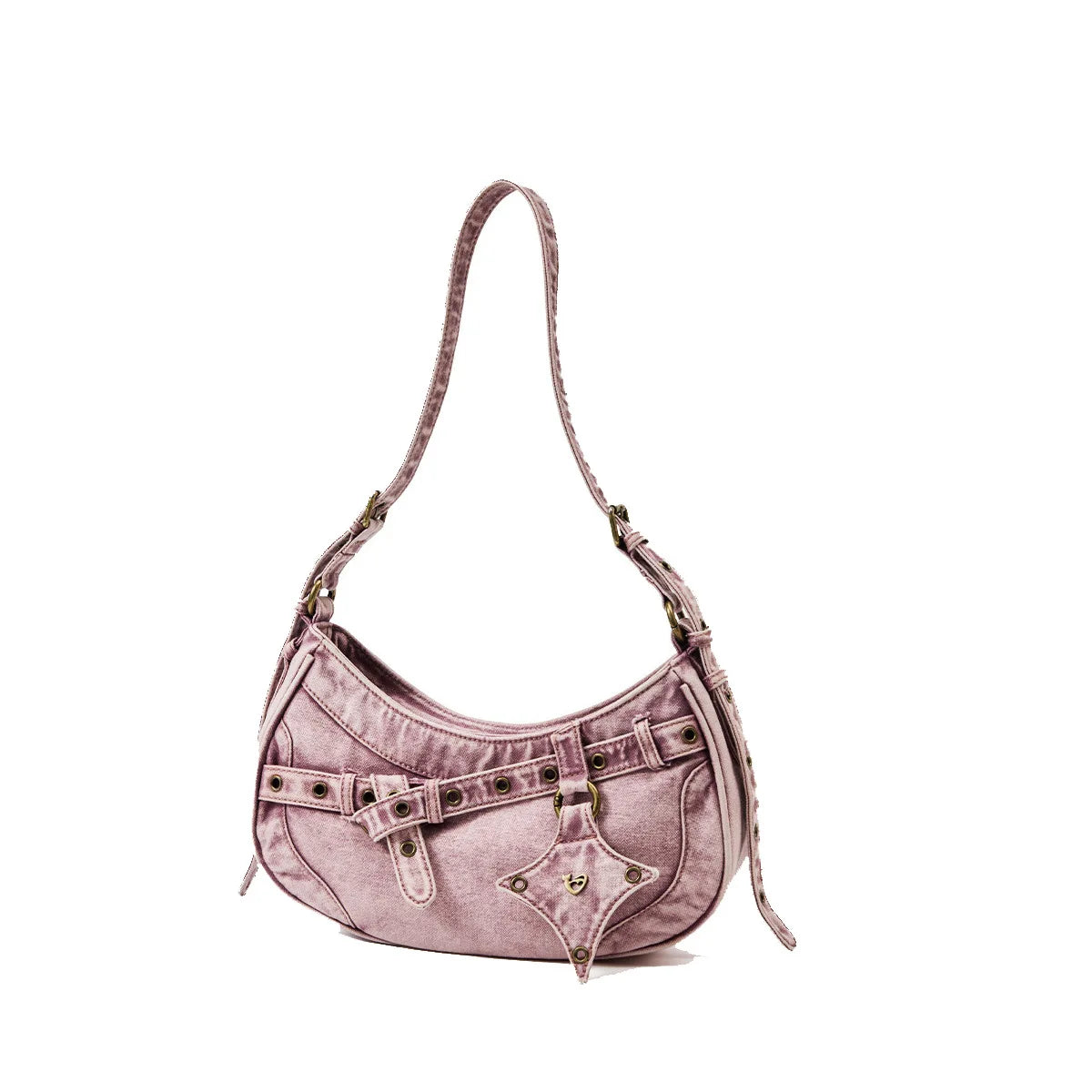 Pink Vintage Wash Denim Hobo Bag