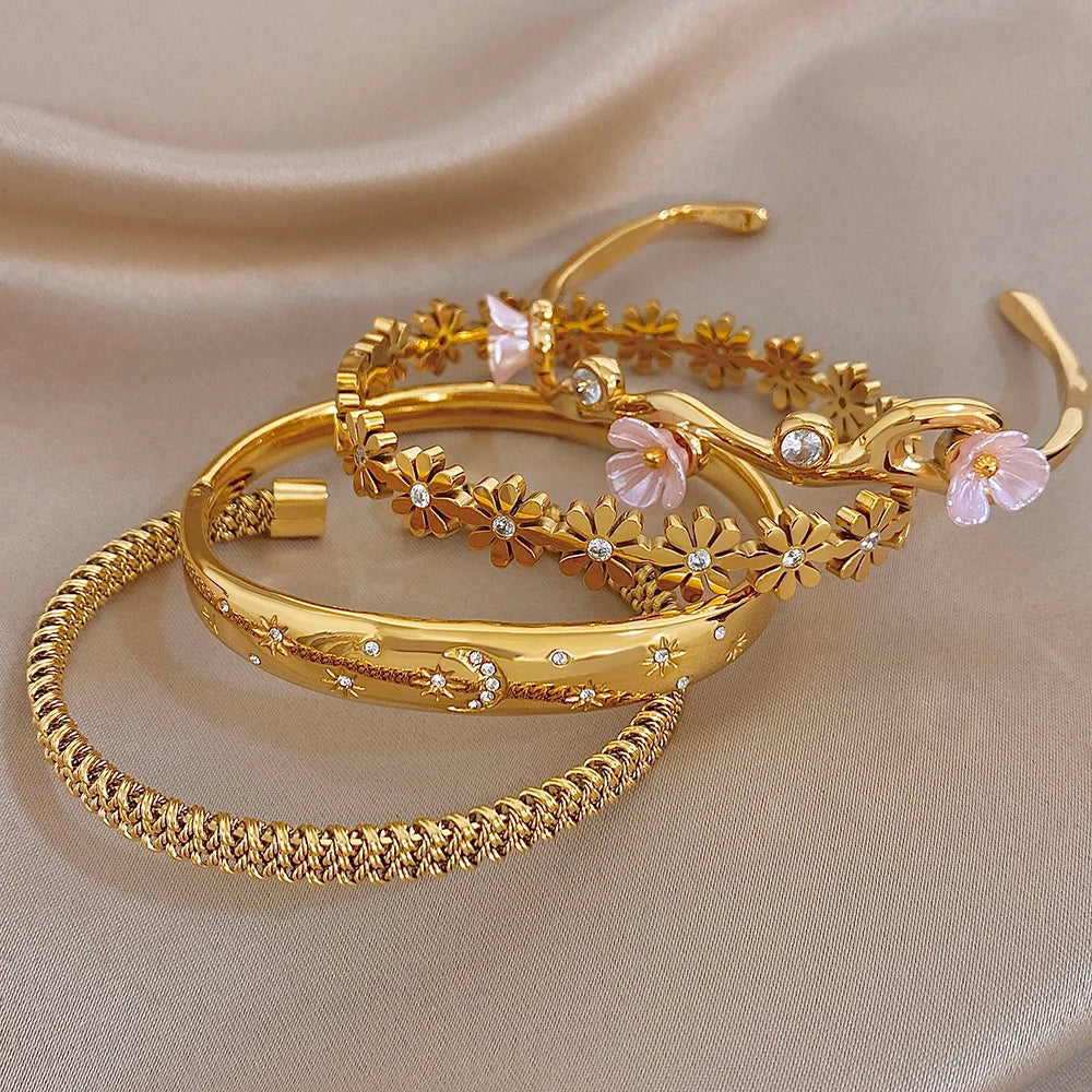 Zircon Flower Cuff Waterproof Bangle
