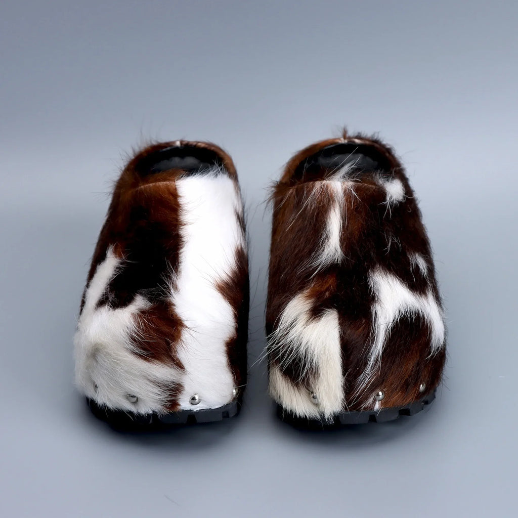 Cowhide Fur Studded Clog Mules
