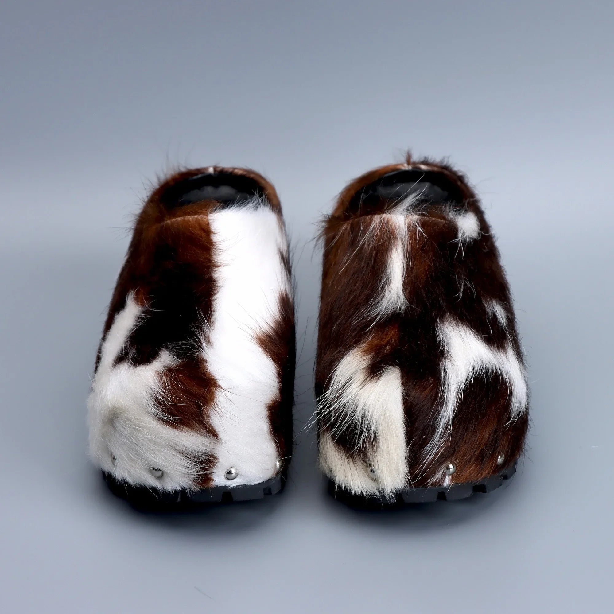 Cowhide Fur Studded Clog Mules
