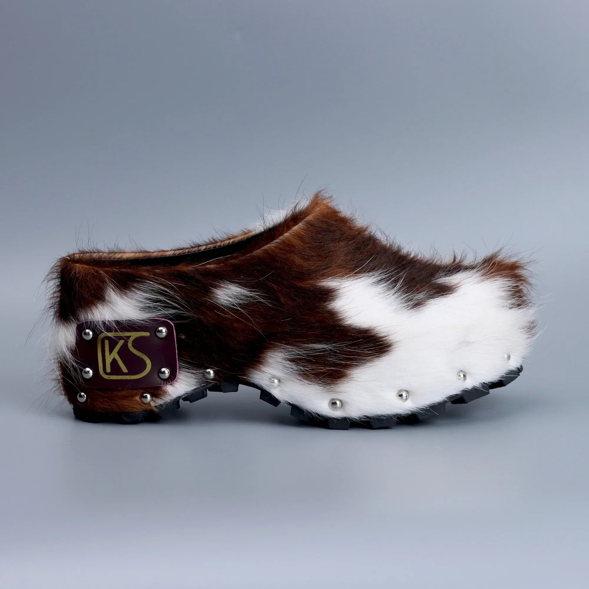 Cowhide Fur Studded Clog Mules