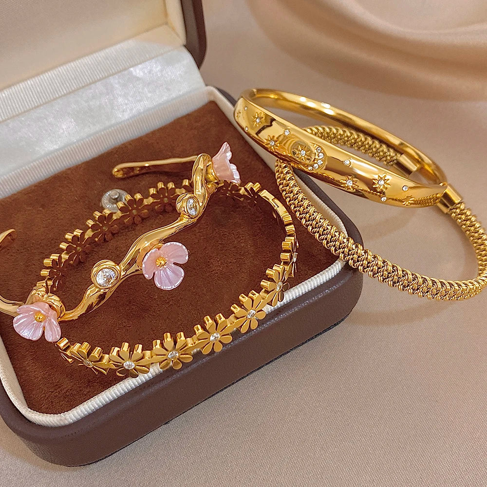 Zircon Flower Cuff Waterproof Bangle