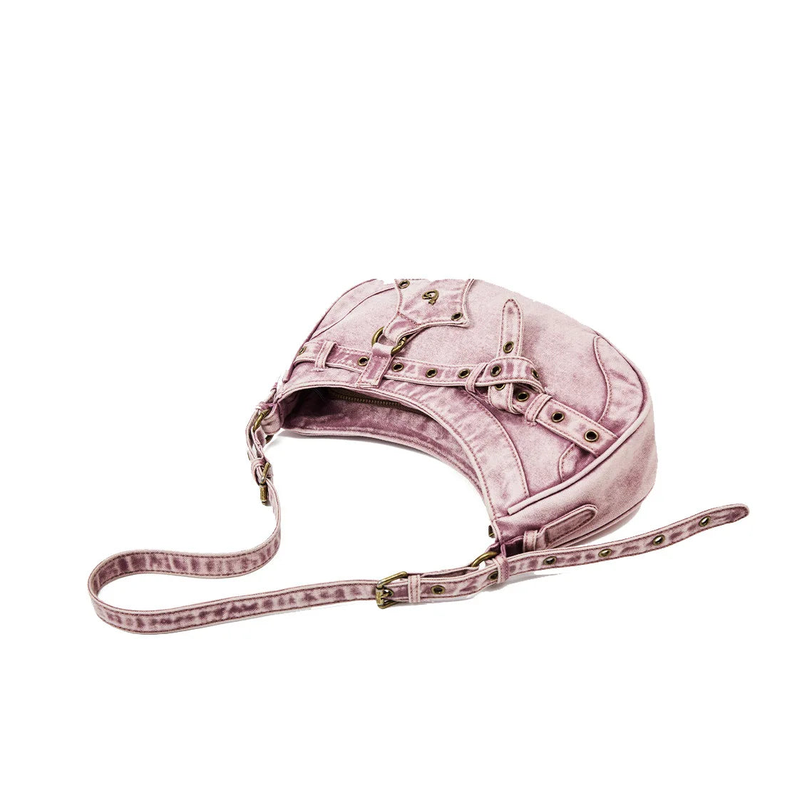 Pink Vintage Wash Denim Hobo Bag