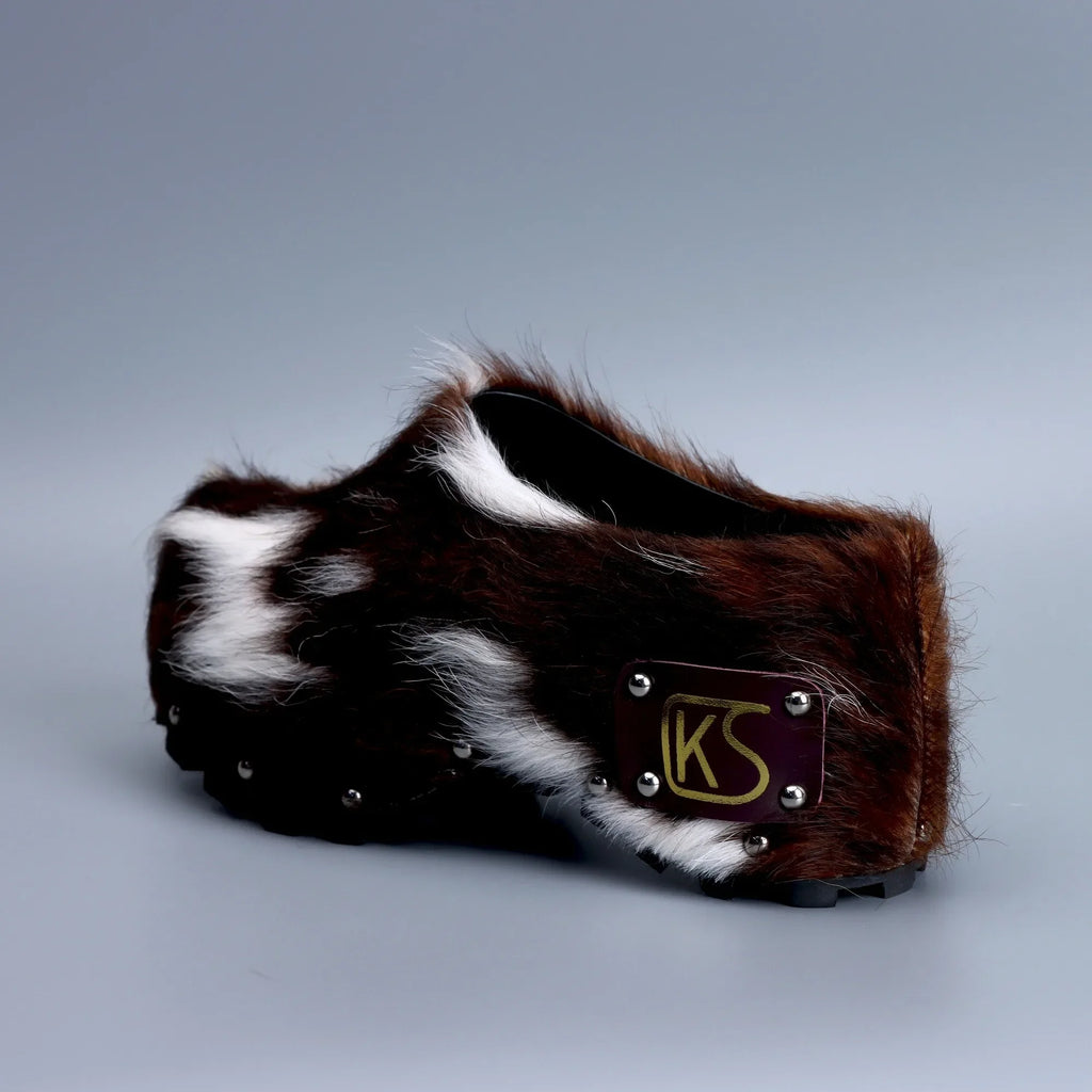 Cowhide Fur Studded Clog Mules