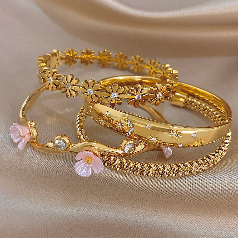 Zircon Flower Cuff Waterproof Bangle