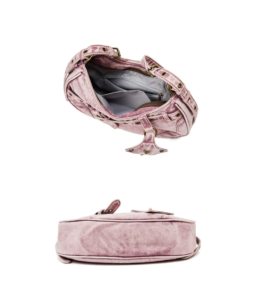 Pink Vintage Wash Denim Hobo Bag
