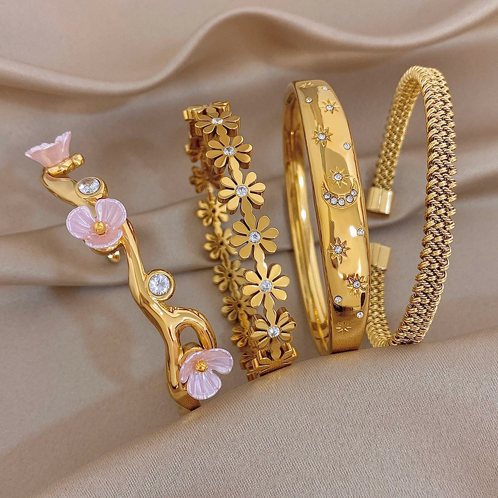 Zircon Flower Cuff Waterproof Bangle