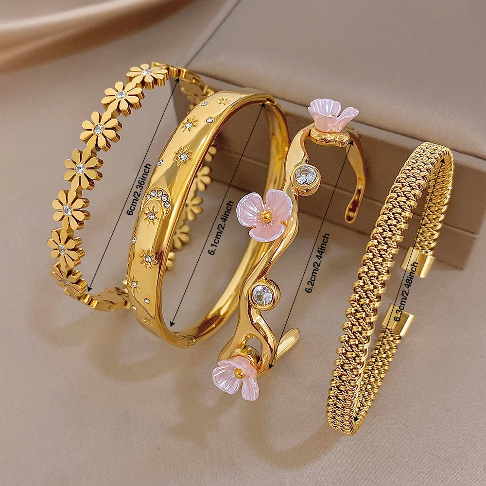 Zircon Flower Cuff Waterproof Bangle