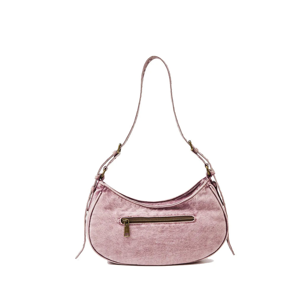 Pink Vintage Wash Denim Hobo Bag