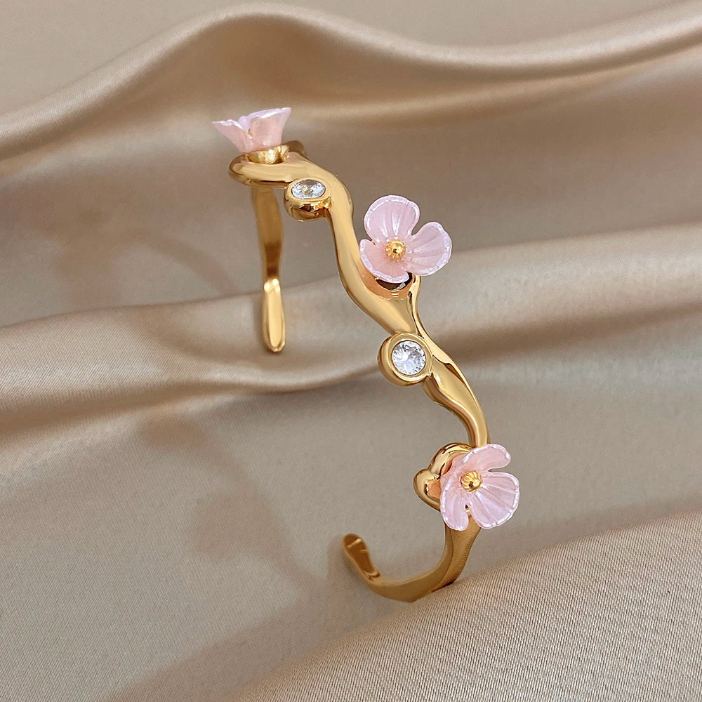 Zircon Flower Cuff Waterproof Bangle