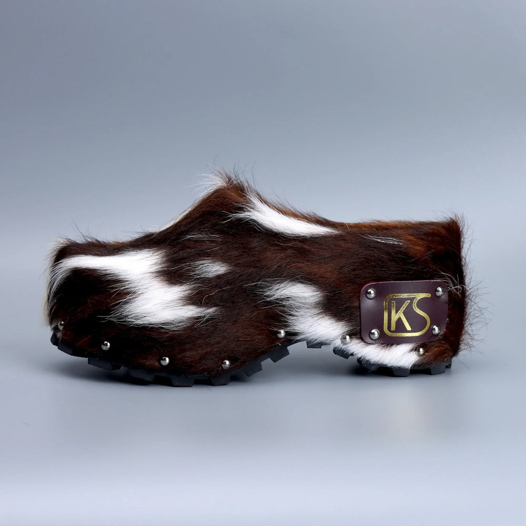 Cowhide Fur Studded Clog Mules