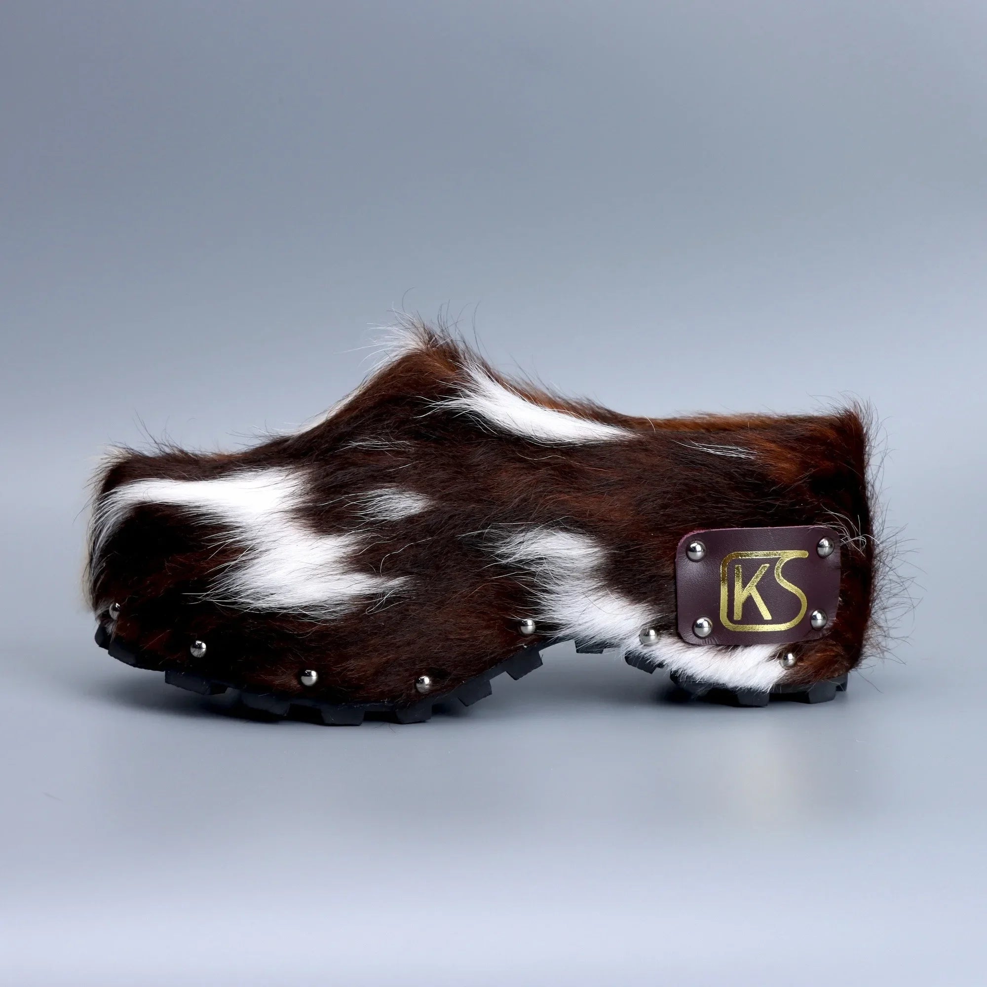 Cowhide Fur Studded Clog Mules