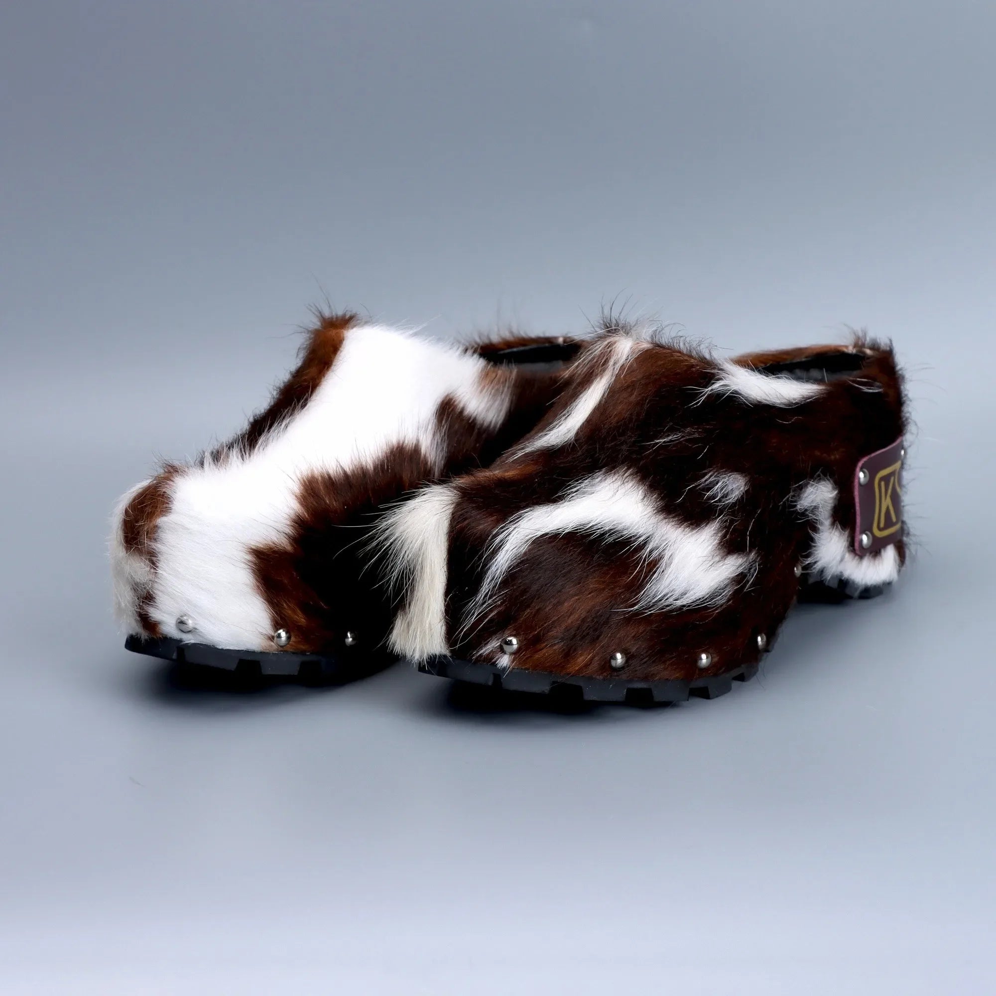 Cowhide Fur Studded Clog Mules