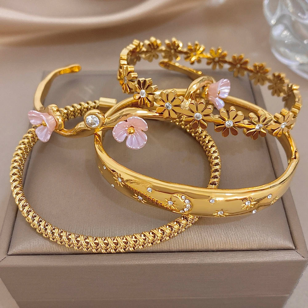 Zircon Flower Cuff Waterproof Bangle