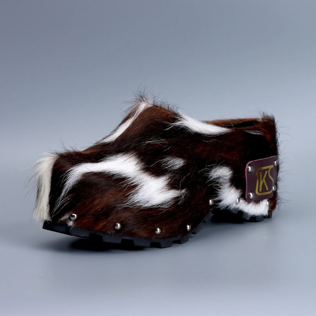 Cowhide Fur Studded Clog Mules